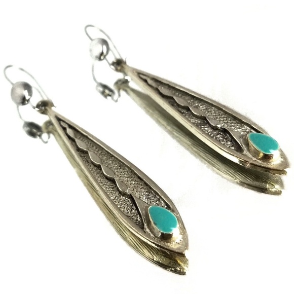 Fashion Jewelry Jewelry - Teardrop Turquoise And Silver Tone Drop Earrings